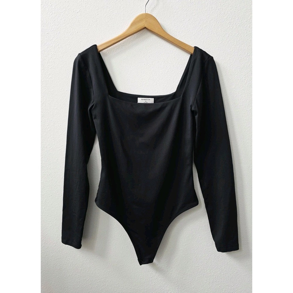 Aritzia Babaton Size Medium Square Neck Contour Bodysuit Long Sleeve Black